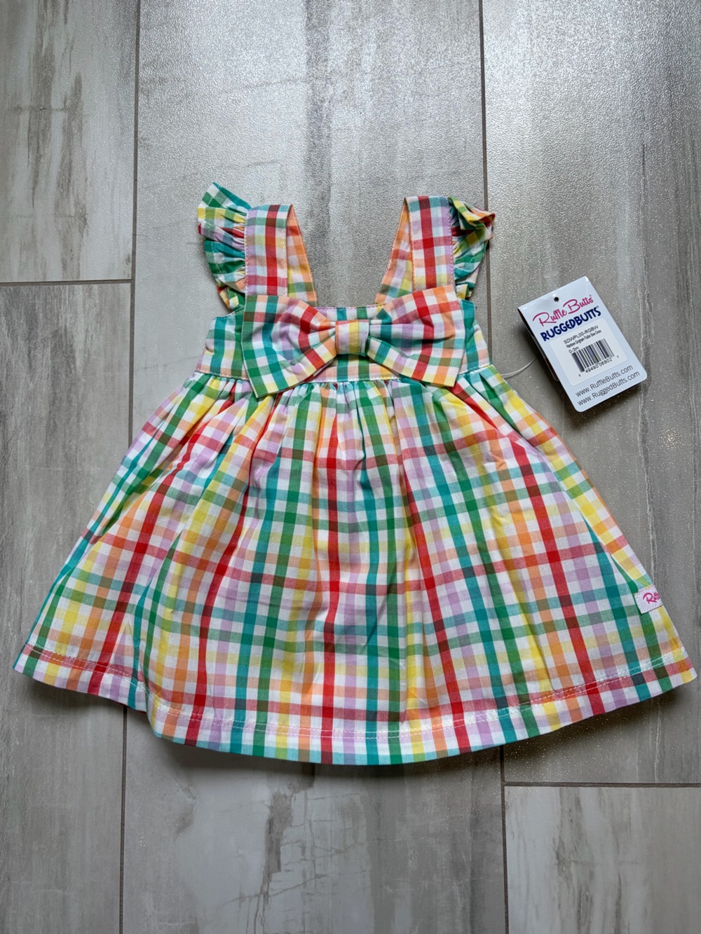 NWT RuffleButts Colorful Rainbow Gingham Flutter Strap Summer Dress Girls 0-3M